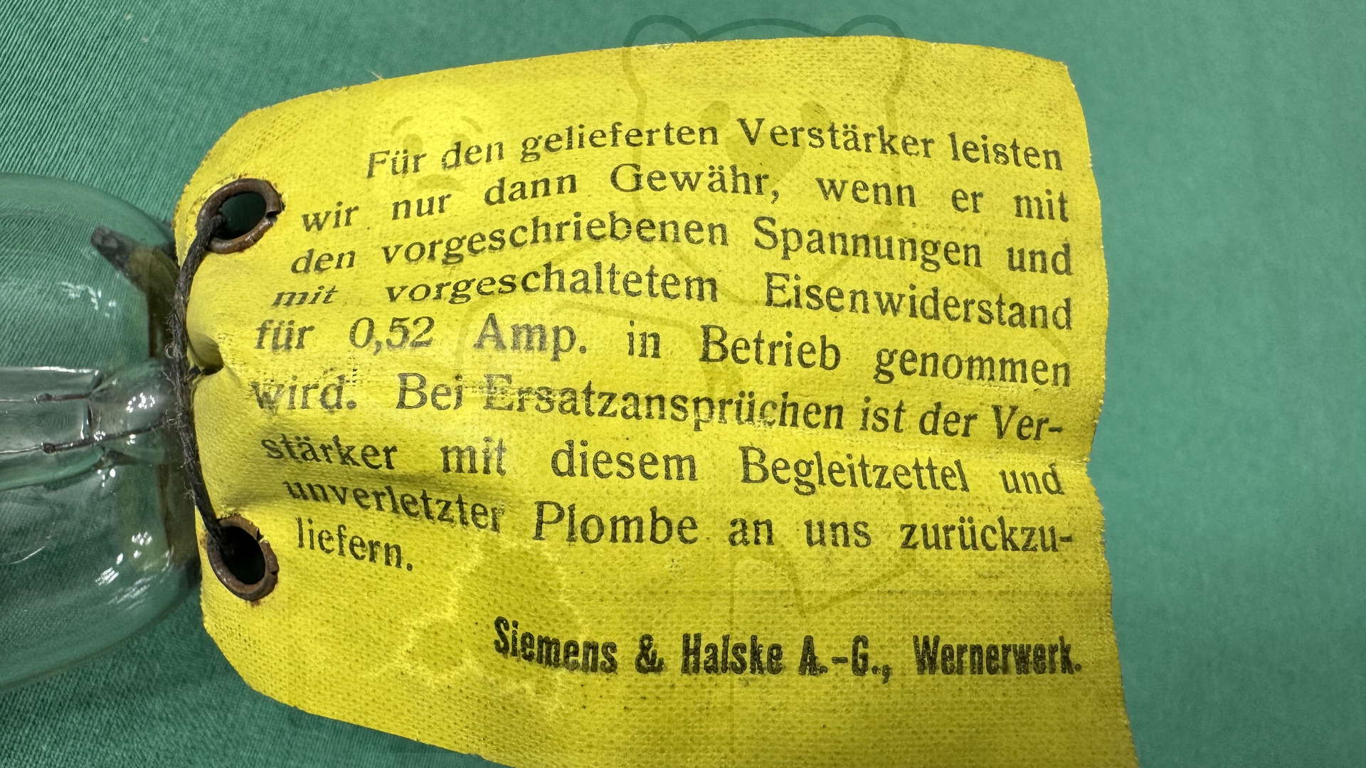 Röhre M Poströhre Siemens #7773 Banderole RĂŒckseite